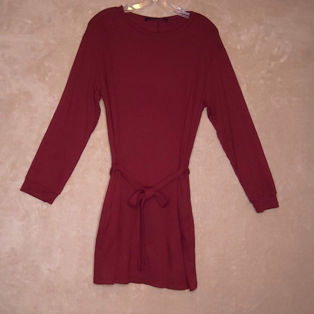 Fraiche By J  Dress Womens Burgundy M Sheath Knee Length Sash Belt Stretch‎ NEW